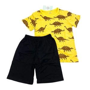Sunfeid Boys Size 6T Outfit 2 PC Shorts Set Dinosaur Yellow/Black - Picture 1 of 13