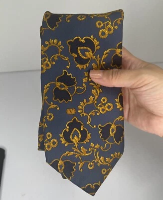 Corbata floral Valentino Cravette 100 % seda azul y amarillo Foto 1 de 4