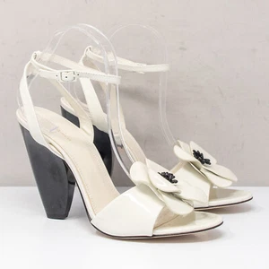 Tory Burch Flower White Patent Leather Heels, Size 9.5 US - Picture 1 of 8