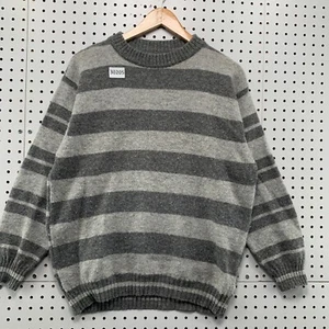United Colors Of Benetton Shetland Wool Sweater Mens Medium Gray Striped 22x26.5 - Picture 1 of 16