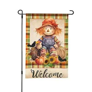 Welcome Scarecrow double sided garden flag 12" x 18" Same Day Shipping - Picture 1 of 3