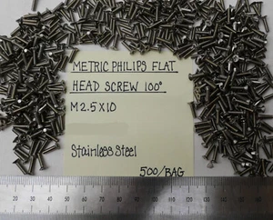 (500) Metric Pfillips Flat Top Screw M2.5x10 Stainless Steel - Picture 1 of 2
