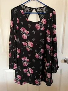 Speechless Blouse Top Women’s Small Floral Long Bell Sleeve Black short Dress - Picture 1 of 2
