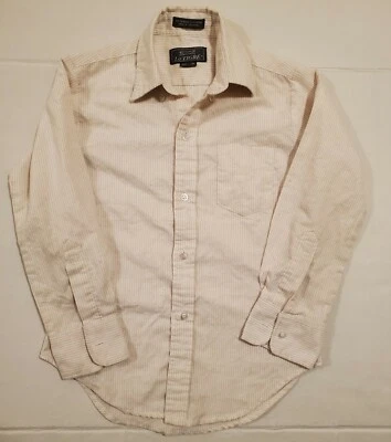 Vintage 90s Le Tigre Women's Sz 10 White & Tan Stripe L/S Button Up Top - Image 1 of 4