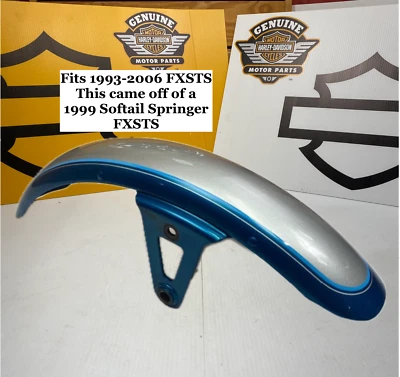 Original 1999 OEM🔥93-06 Harley Softail Springer Front Fender Blue & Silver - Image 1 of 4