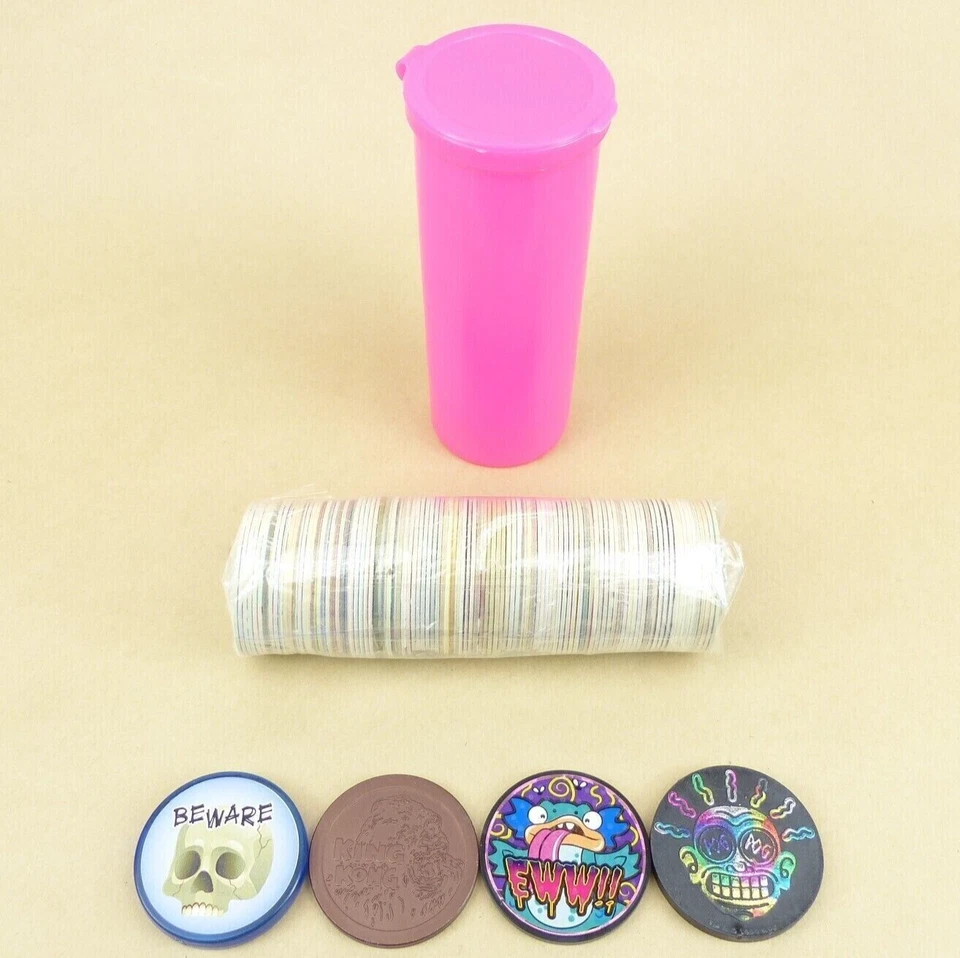 100 Pogs + 4 Slammers + Pog Tube 1990s Retro Nostalgia! Pog Game Ready To Play - Image 1 of 1