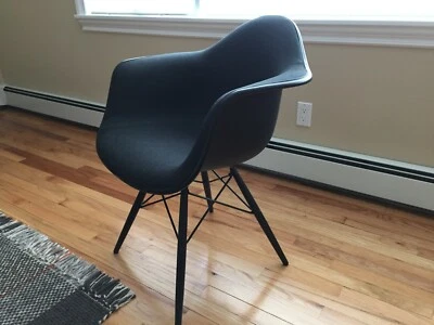 Authentic Eames Upholstered Molded Plastic Armchair with Dowel Legs Black & Gray - Image 1 of 4