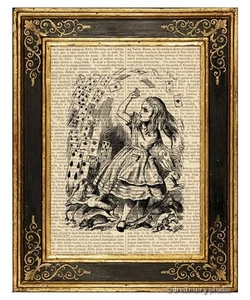 Alice in Wonderland Art Print on Vintage Book Page Story Book Pack of Cards - Picture 1 of 3
