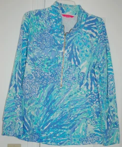 LILLY PULITZER SKIPPER HEY HEY SOLEIL BLUE HAVEN LUXLETIC POPOVER TOP 1/2 ZIP XL - Bild 1 von 5