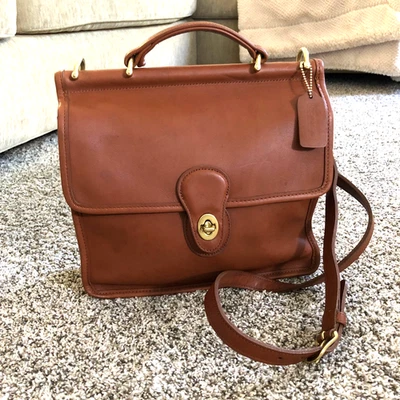 Vtg Coach Willis British Tan Leather Cognac Crossbody 9927 Brass Turnlock READ - Image 1 of 4
