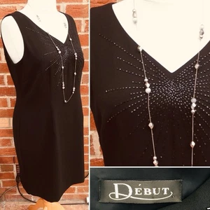DEBUT Größe 16 schwarz Perlen Kleid Abend Hochzeit Urlaub Cocktail TOP L8 - Bild 1 von 7