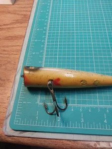 Vintage Wood Topwater Popper Style Lure Used Old 4 3/4 Inch. 2 Body Weights - Picture 1 of 13