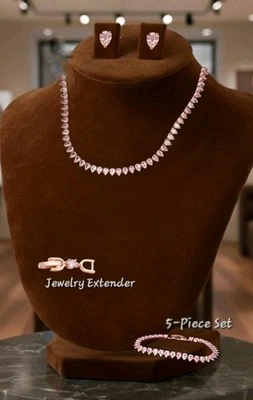 Conjunto de joias de tênis folheadas a ouro rosa 18k 5p criado em laboratório Swarovski rosa Navette  - Imagem 1 de 4