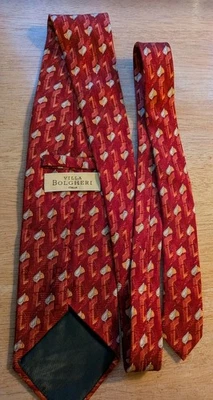 Gravata masculina de seda geométrica vermelha, prata e bege Ermenegildo Zegna  - Imagem 1 de 4