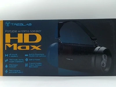 Altavoces estéreo TREBLAB HD-Max grandes negros Bluetooth 60W 20H Playtime Powerbank Foto 1 de 4