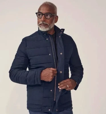 Oliver Sweeney Grasscroft Navy Faux Suede Quilted Jacket Size S-M RRP£249 (Q) - Image 1 of 4