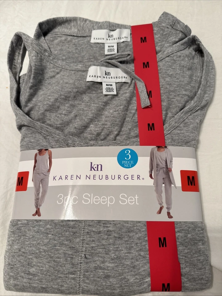 Karen Neuburger Damas 3 Piezas Gris Dormir Salón Conjunto Talla M Pantalones Sin Mangas Bata Nuevo con Etiquetas Foto 1 de 4