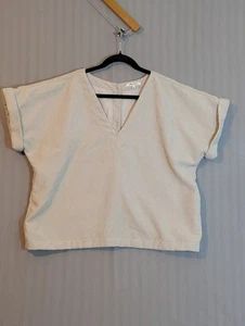 Madewell Corduroy V-Neck Top Size XL Beige Button Back Shirt Crop Top  - Picture 1 of 7