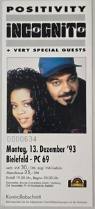 INCOGNITO "Positivity" Acid Jazz Konzerticket 1993 Bielefeld PC69 wie neu - Bild 1 von 1