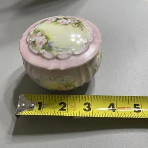 Vintage Porcelain Trinket Box Jewelry Box Floral Pink Signed - Picture 1 of 6