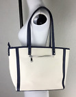 Miztigue  Tote Bag Large Purse Blue and Cream Canvas 4 Packets Zipper Handbag