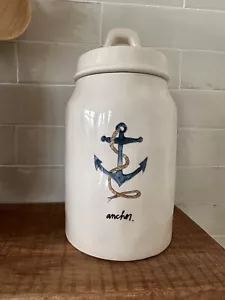 Rae Dunn HTF Retired 8” Lidded Anchor/Nautical Beach Canister - Picture 1 of 6