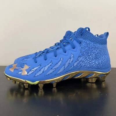 Size 17 Under Armour Spotlight Select Spine Football Cleat Blue Gold 3023965 - Image 1 of 4