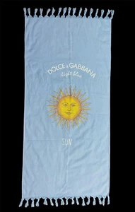 Dolce & Gabbana Light Blue Sun Cotton Beach Towel Fringe 62x27 Made in Turkey - Picture 1 of 7