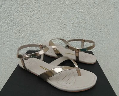TSUBO BELLAH LIGHT GOLD PATENT LEATHER ANKLE STRAP SANDALS, US 6/ EUR 37 ~NIB - Image 1 of 4
