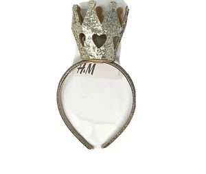 Mädchen H&M Krone Glitzer Stirnband mit Herzausschnitten Gold & Silber - Bild 1 von 2
