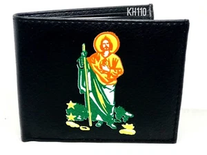Saint Jude Print Bi-Fold Men's black Wallet - Picture 1 of 5