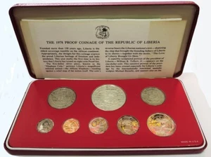 1978 SILVER LIBERIA COINAGE 8 COIN PROOF SET ORIGINAL PACKAGING -FRANKLIN MINT - Picture 1 of 4