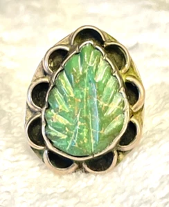 vtg NAVAJO STERLING SILVER TURQUOISE ring BIG LEAF FACE sz4.5 see all we combine - Picture 1 of 7