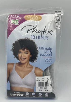 Playtex 18 Hour Cotton Stretch Wireless Full Coverage Bra Heather Grey 474C 46DD - Image 1 of 4