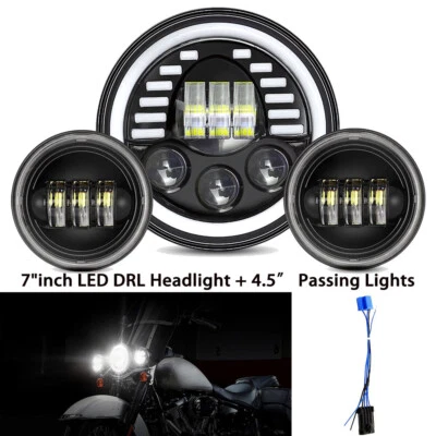 Faro LED de 7 pulgadas + luces de paso de 4,5" para Harley Davidson Touring Road King Foto 1 de 4