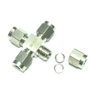 1/4" OD Tube Steel Stainless Twin Ferrule Cross Union Fitting Air Gas Water - Picture 1 of 7