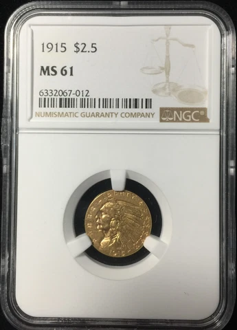 1915 NGC MS61 $2.50 GOLD INDIAN HEAD QUARTER EAGLE #012 Cover