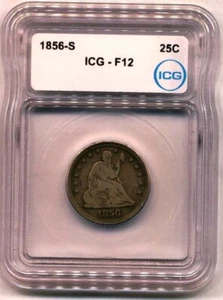 1856-s Seated Liberty Quarter FINE12 ICG - Picture 1 of 6
