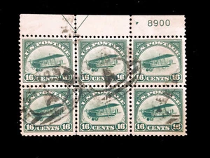 U.S: USED #C2 TOP PLATE NUMBER BLOCK/6, SELVAGE CREASE TOP LEFT - Imagen 1 de 1