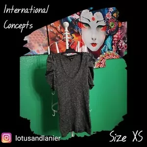 Blusa International Concepts manga hinchada brillante talla XS NUEVA CON ETIQUETAS - Imagen 1 de 6