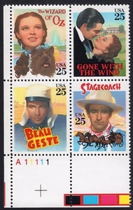 Scott #2445-2448a Classic Films 25¢ Plate Block of 4 Stamps - MNH - Picture 1 of 1