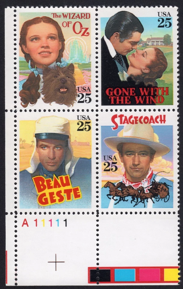 Scott #2445-2448a Classic Films 25¢ Plate Block of 4 Stamps - MNH - Image 1 of 1