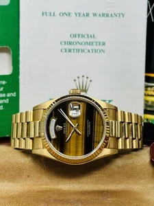 Rolex Day-Date President 18038 Tiger Eye Dial Yellow Gold Full Set Unpolished - Picture 1 of 10