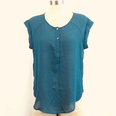 Blusa Joe Fresh Transparente Mujer Mediana NUEVA Azul Teal Parcial Botón Top Camisa Foto 1 de 4