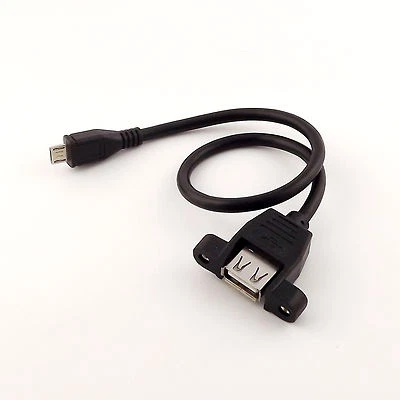 USB 2.0 A Female Socket Panel Mount To Micro USB 5 Pin Male Data Adapter Cable - Image 1 of 4