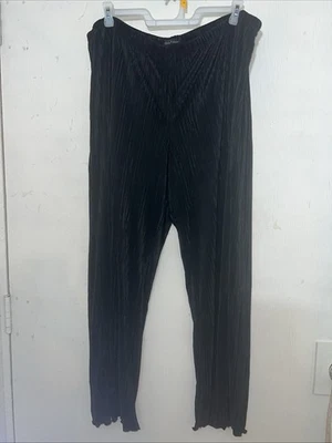 SLINKY BRAND Pleated WIDE LEG PANTS  3x BLACK ELASTIC WAIST STRETCH POLYESTER - Image 1 of 3