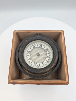 Cardán brújula náutico vintage Wilcox Crittenden raro en caja de madera Foto 1 de 4