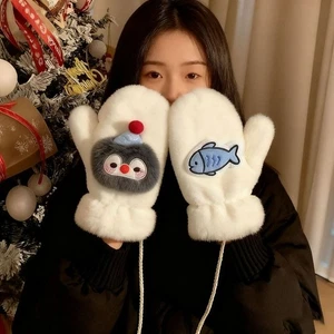 Thickened Full Finger Mitten Penguin Keep Warm Gloves New Plush Gloves Outdoor - Picture 1 of 6