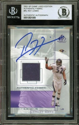 2001 SP Game Used Edition Authentic Fabric #RL Ray Lewis Ravens BGS Auto - Image 1 of 2