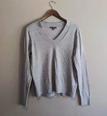 Suéter Brooks Brothers Talla Mediana Cuello en V Mujer Gris Pullover Algodón Pima LS Foto 1 de 4